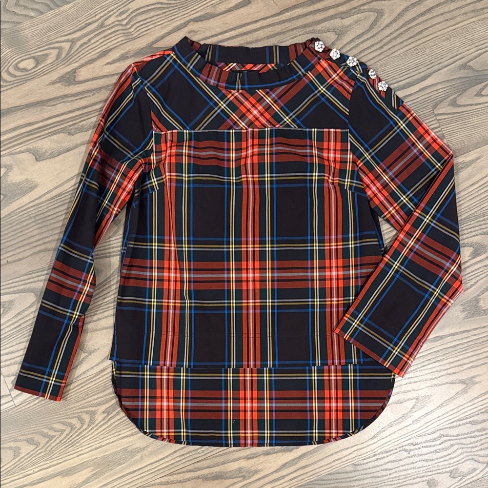J. Crew Women's Plaid Blouse in Red and Black SZ: 4